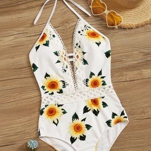 SHEIN Sunflower and Lace One Piece Swimsuit